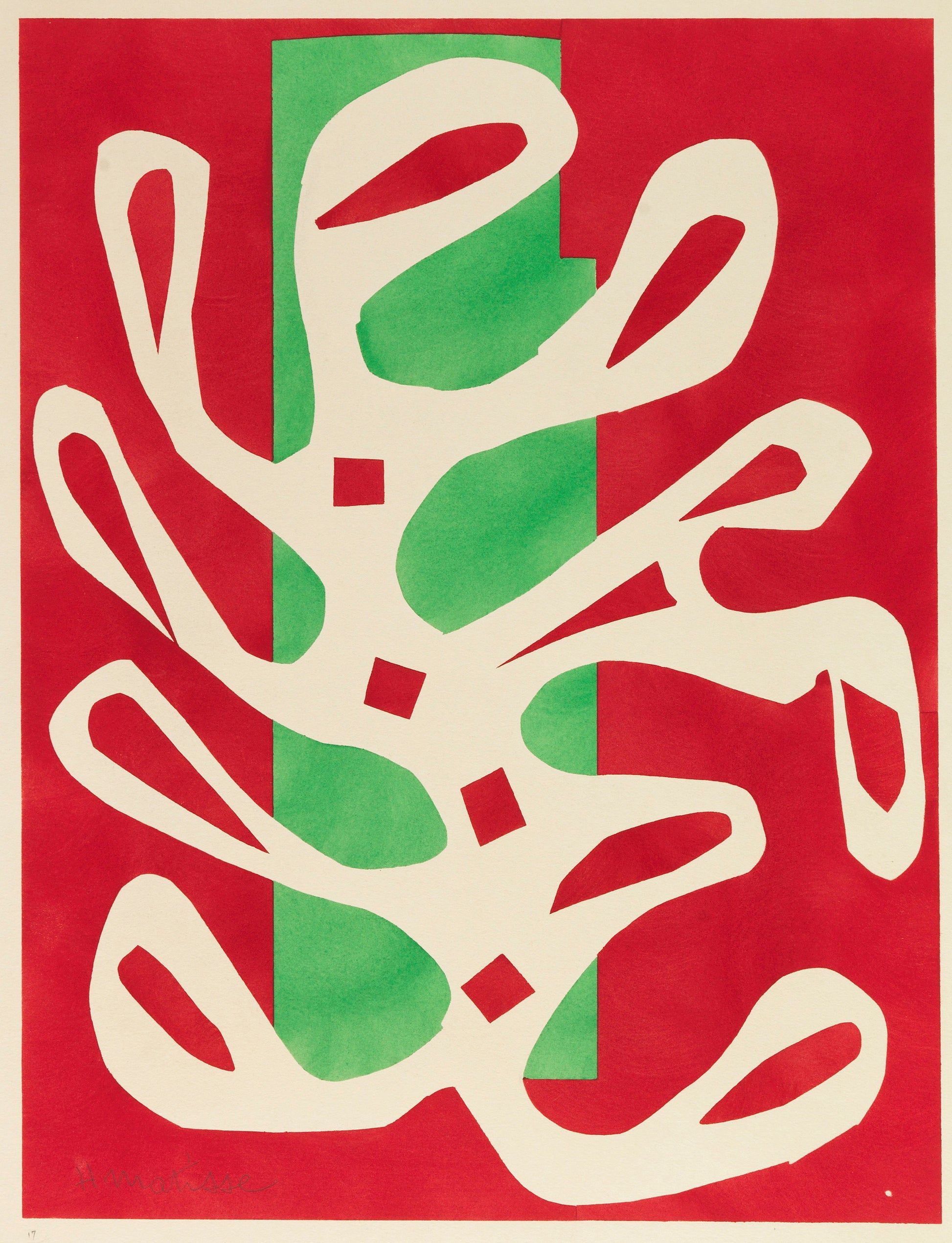 Algue blanche sur fond rouge et vert | Henri Matisse